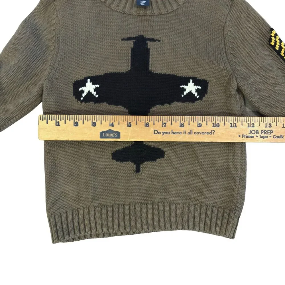 BabyGap Toddler Boys 2T Olive Airplane 100% Cotton Knit Pullover Sweater
